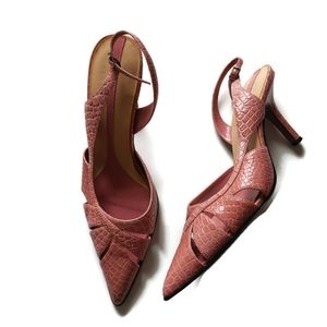 Ann Marino Pink Alligator Print Sling Back Heels